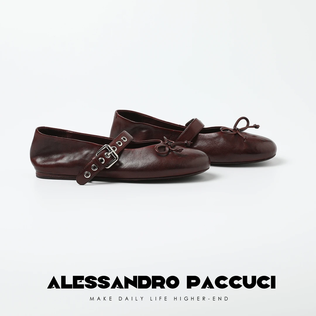 AP洛哥42013XD【旋舞】植鞣牛皮圆头蝴蝶结手工平底气质时尚单鞋