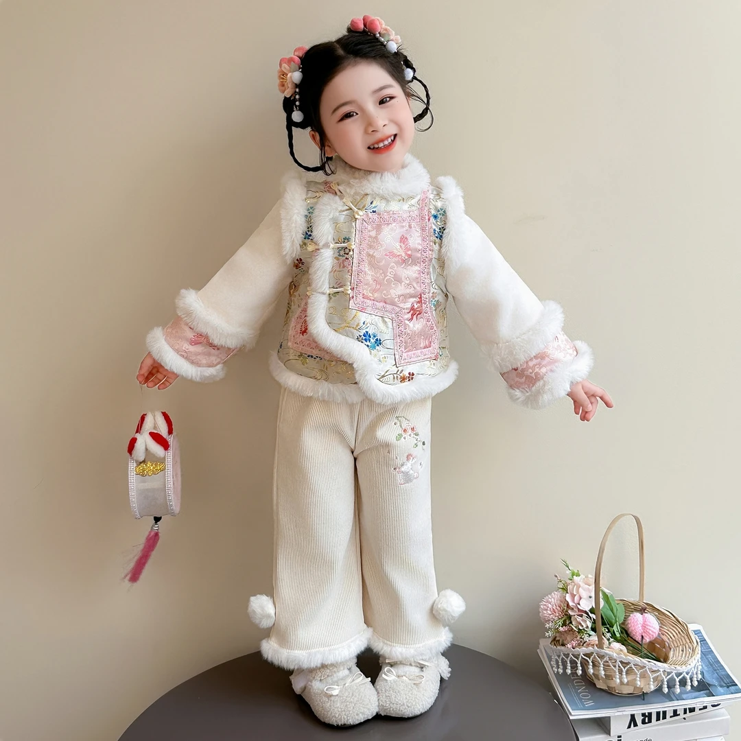 女童洋气拜年服汉服冬季儿童中国风唐装加厚套装宝宝中式喜庆礼服
