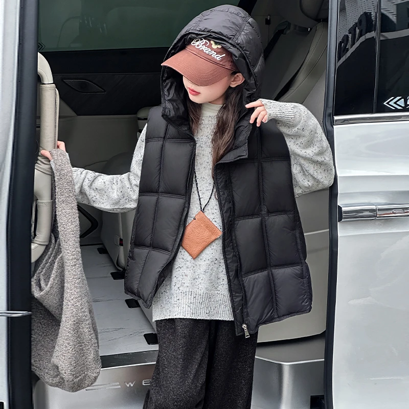 【嘻嘻柚】女童冬季韩版加厚连帽棉马甲2025新款中大童云朵棉马甲潮