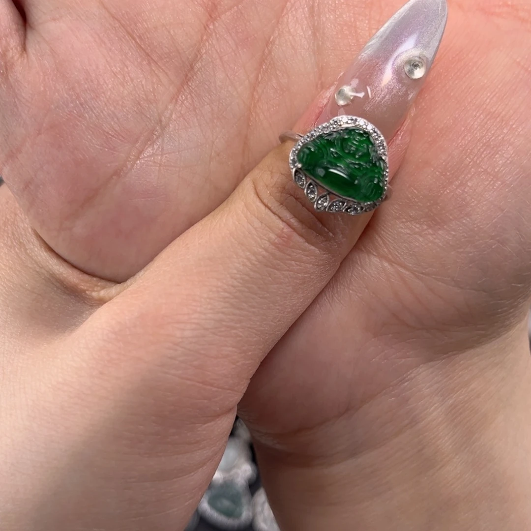 翡翠戒指银S925镶嵌6699