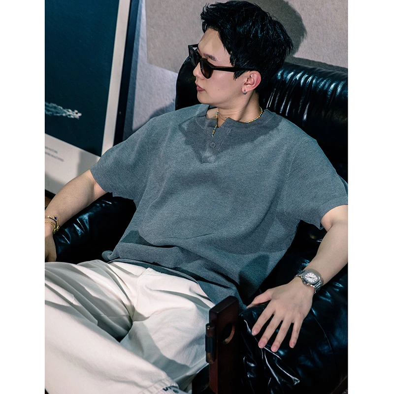 男士亨利领针织短袖T恤2025夏季新款老钱风百搭休闲简约绅士上衣