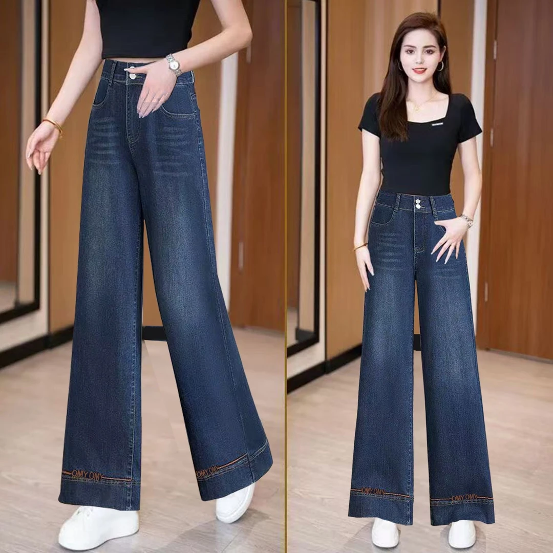 2025年复古妈妈牛仔裤女春秋高腰时尚大码阔腿裤百搭垂感宽松显瘦