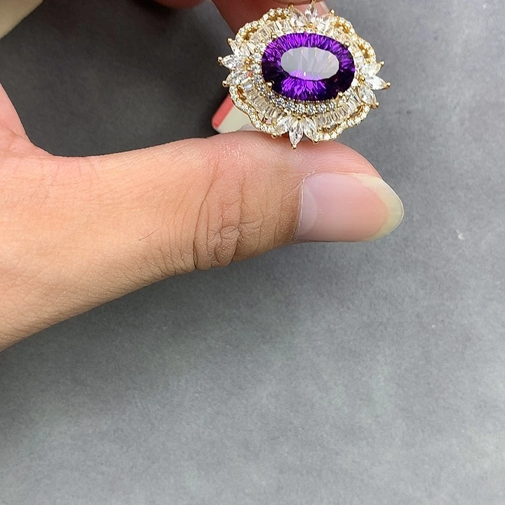 银S925镀金镶嵌戒指水晶