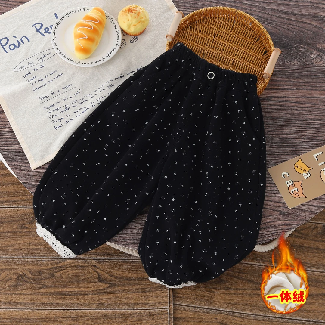 女童裤子加薄绒春秋款洋气2025新款宽松韩版潮款高级感小童束脚裤