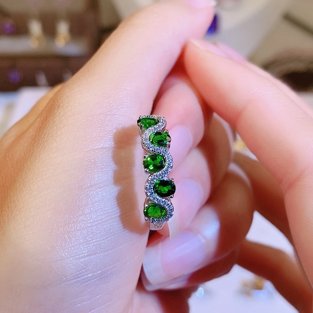 戒指透辉石银S925镶嵌