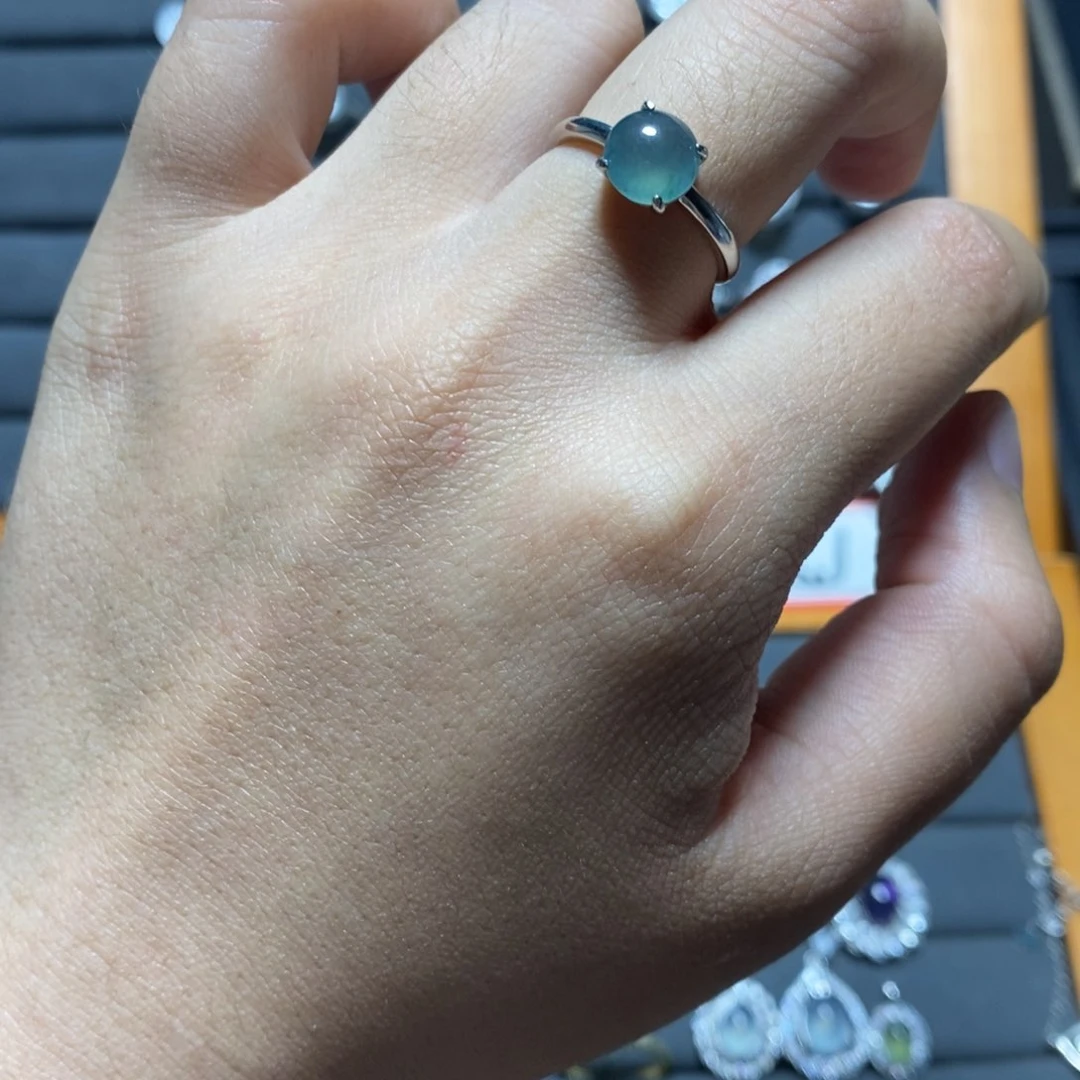 蛇纹石玉戒指银S925镶嵌赵*静