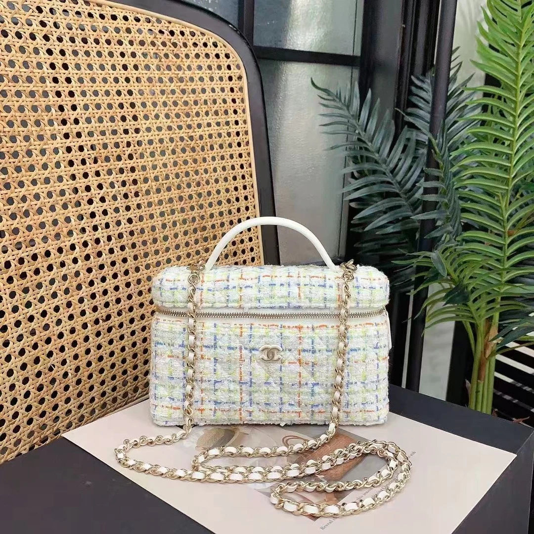 95新 Chanel/香奈儿 25clp饭盒白金扣毛呢拼皮单肩芯片 39785262