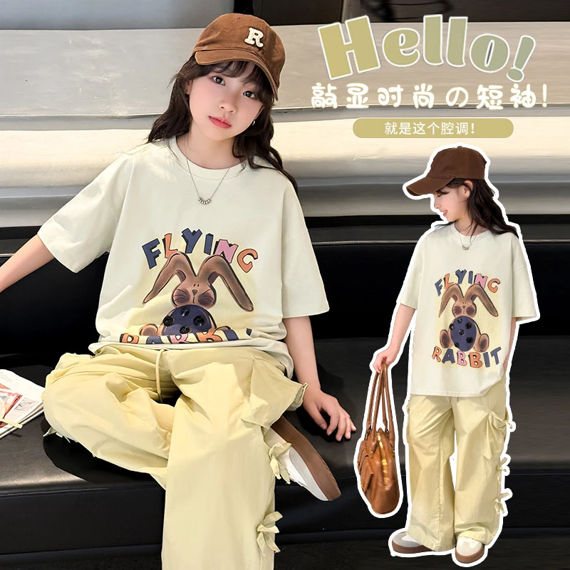 夏季新款女童短袖工装裤套装中大童2025休闲运动6-12岁潮款两件套