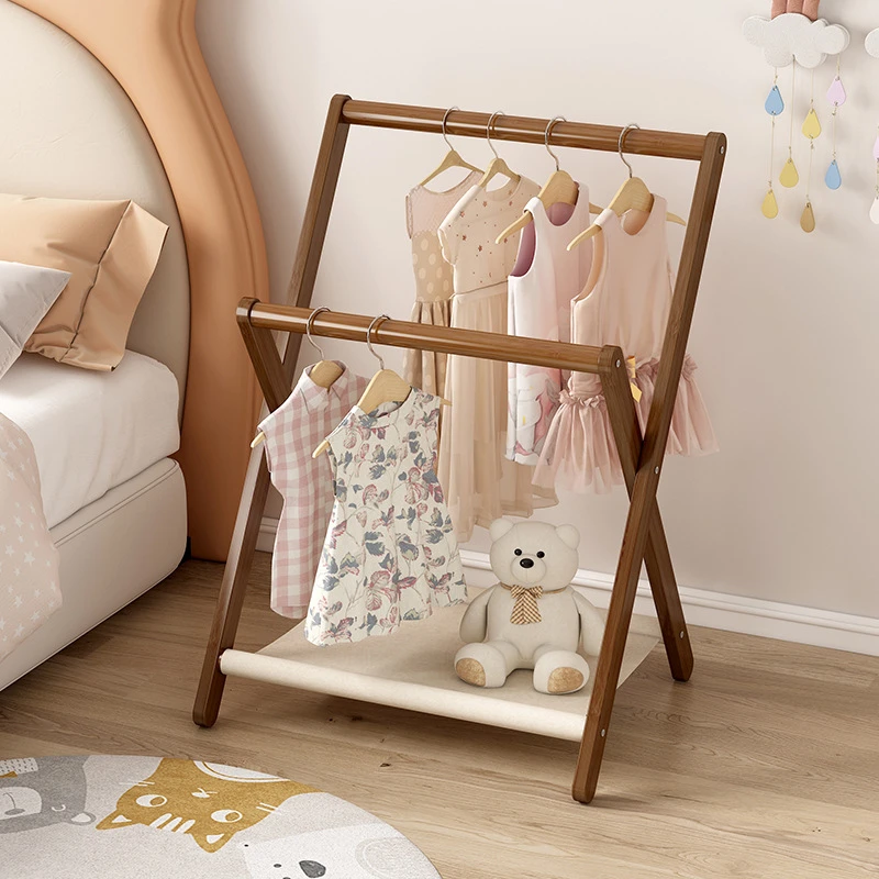 床头衣帽架落地折叠小实木卧室晚上睡觉临时搭衣裤收纳北欧挂衣架