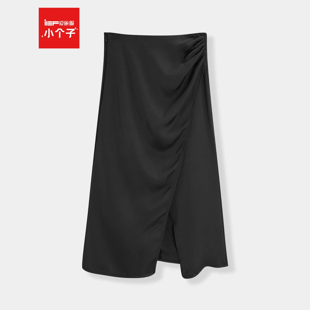 IEF/爱依服小个子春款黑色半身裙a字中长款洋气不规则设计裙子