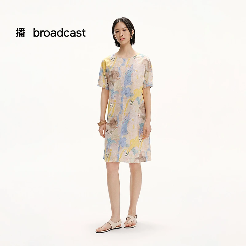 【商场同款】播25夏季新款印花短袖连衣裙甜美中长T恤裙BDS2LD2170