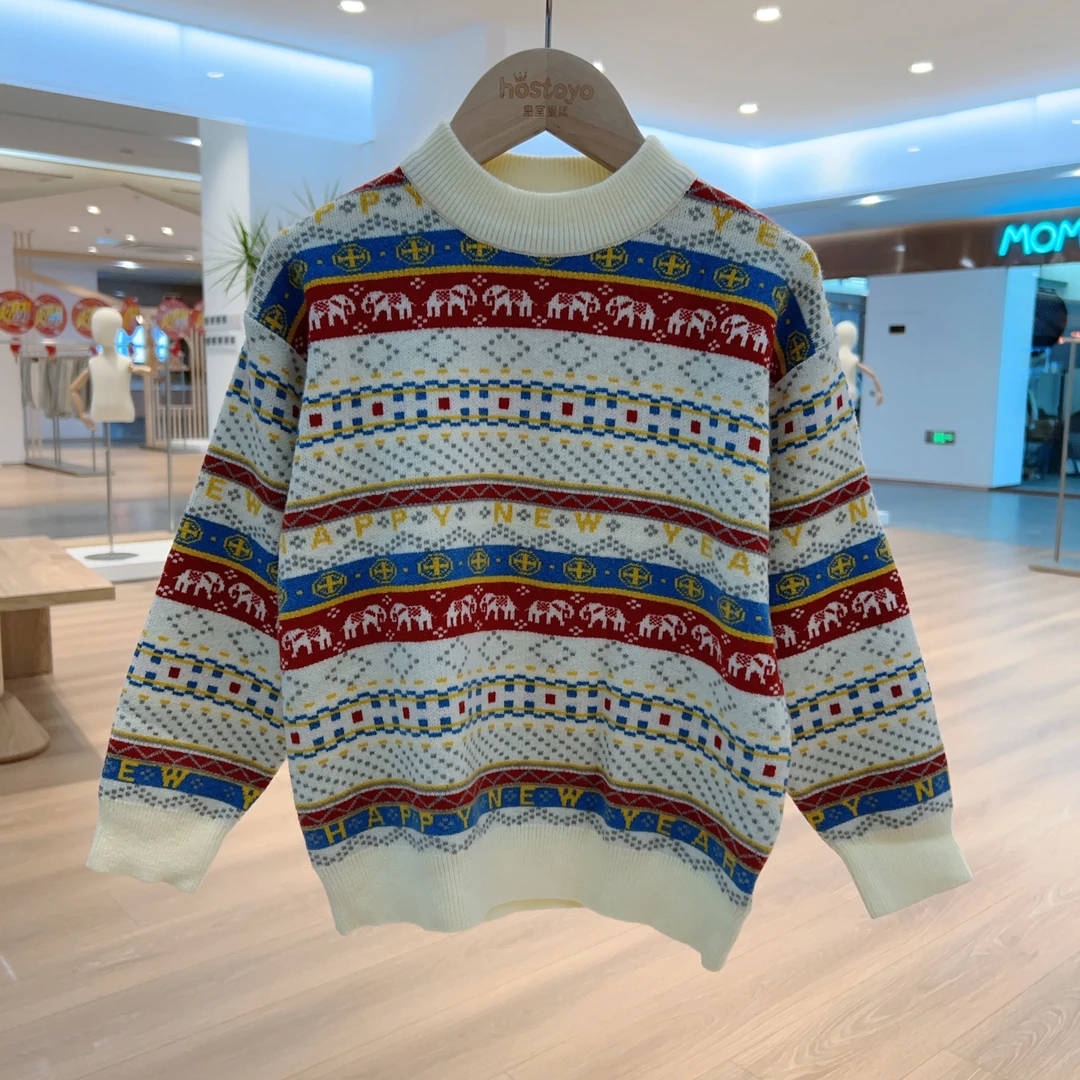 【加厚】男童冬款保暖提花新年复古提花毛衣15430230051