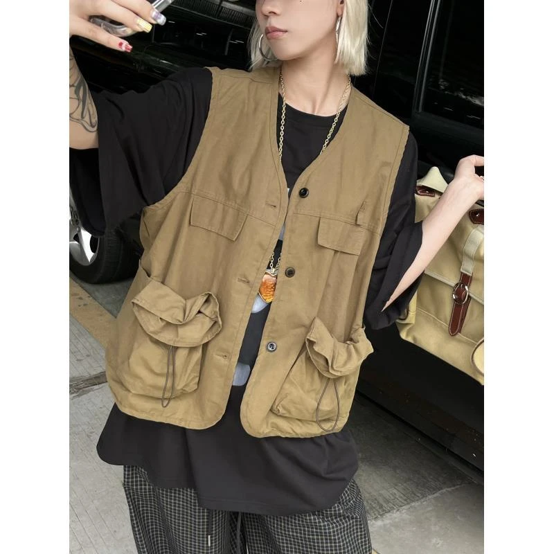 HELLOTANGO《工装市集》秋冬日系口袋工装风休闲马甲85712#