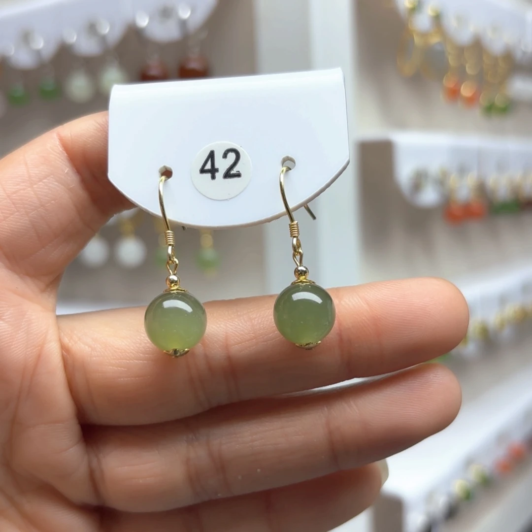 和田玉耳饰银S925镶嵌