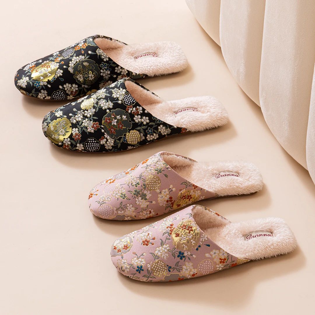 新中式秋冬加绒加厚防滑保暖高颜值室内居家情侣棉拖鞋