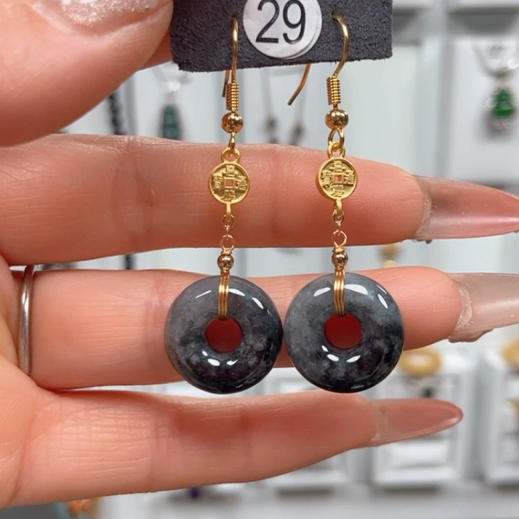 【闪购商品】翡翠耳饰银S925镀金镶嵌