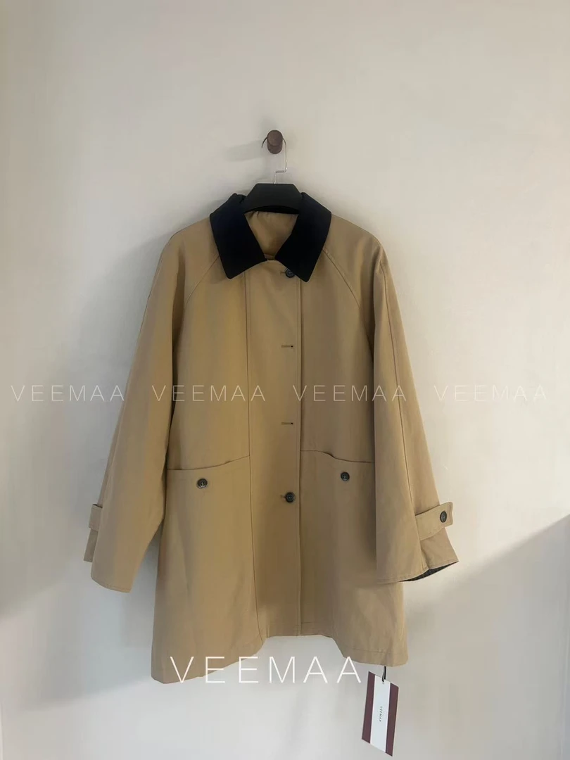 【Veemaa】麦穗 定制款卡其色显瘦百搭风衣外套 衣长85cm