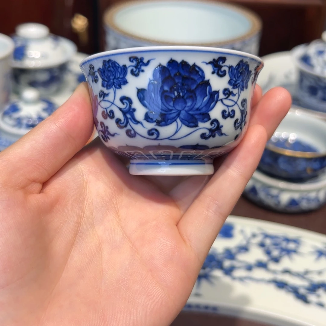 青花雯华堂手绘杯杯