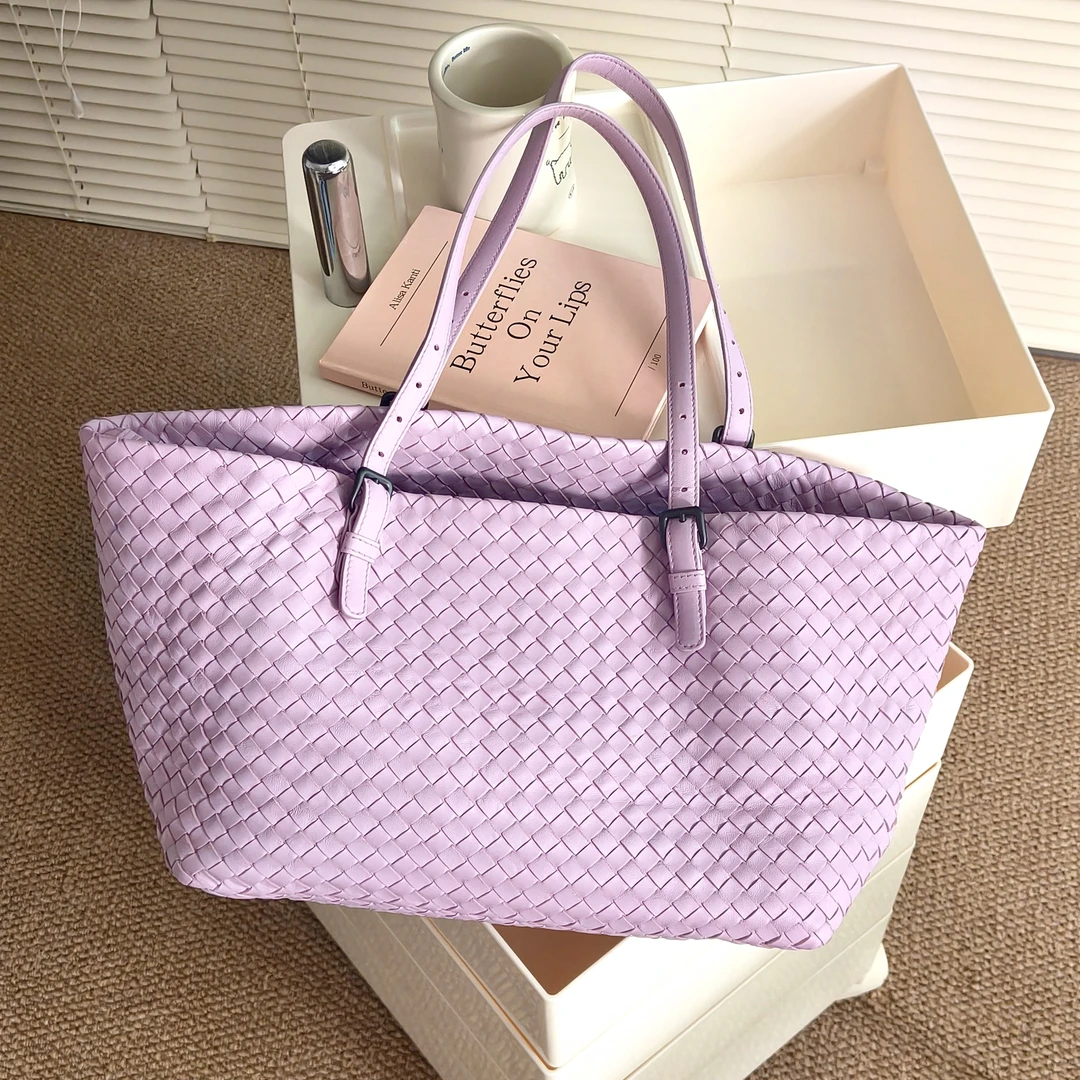 95新 BOTTEGA VENETA/葆蝶家 粉紫色编织单肩托特包休闲时尚