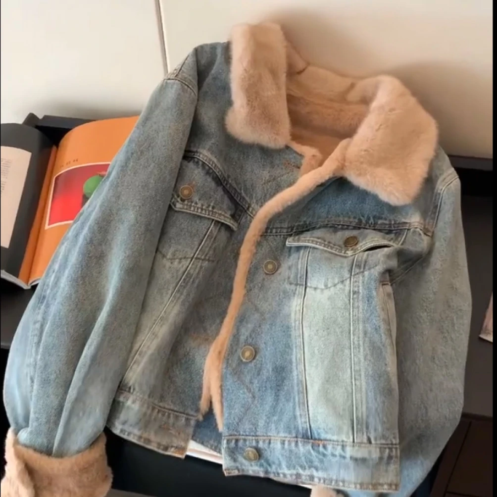 复古气质加绒保暖宽松牛仔外套2025冬季大码显瘦休闲百撘加厚上衣