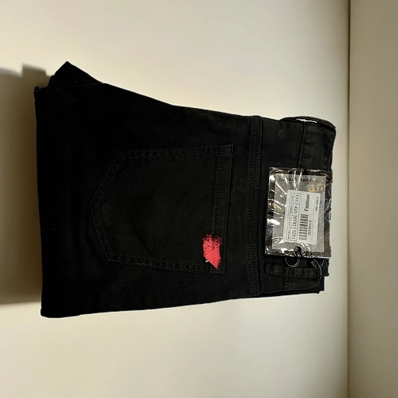 休闲裤子男士高腰时尚显瘦百搭女士夏季黑色破洞修身重工复古潮流