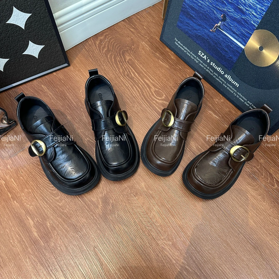 2025秋季新款韩版时尚搭扣秀气乐福鞋女一脚蹬英伦小皮鞋通勤百搭