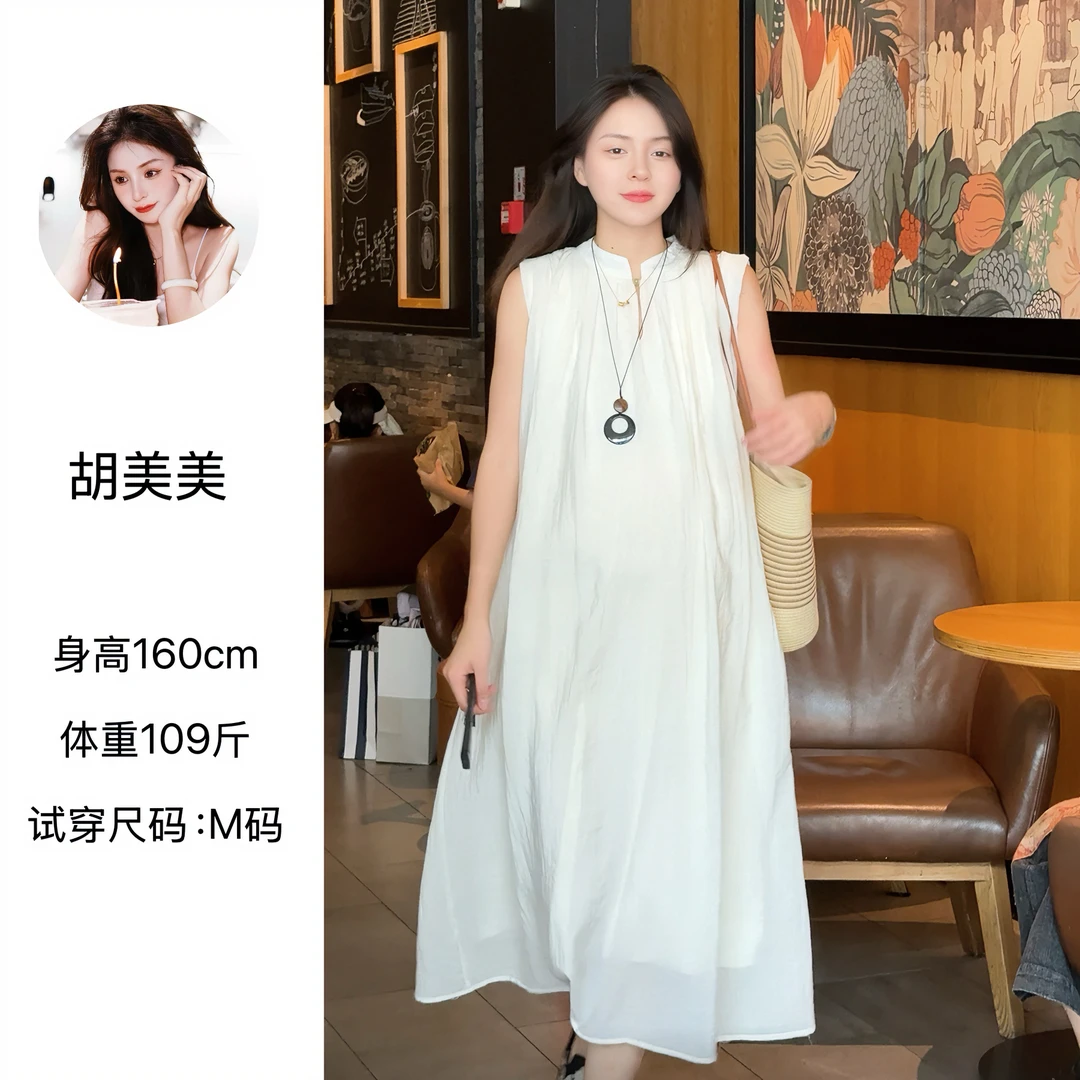 孕妇夏季新款新中式无袖宽松气质连衣裙中长款法式显瘦裙子女