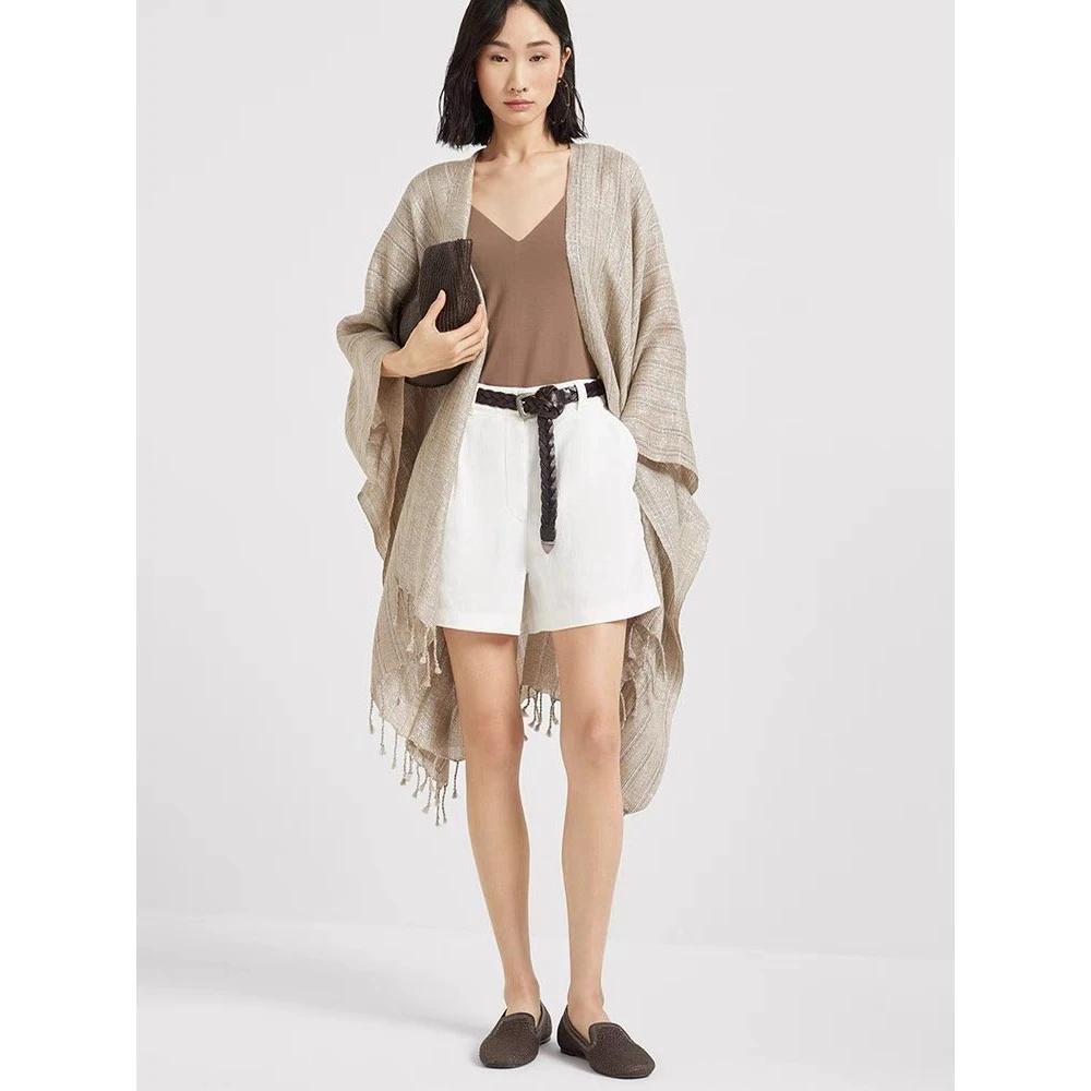 杰瑞【纯爱热恋】100亚麻直筒简约休闲裤短裤夏季新款显瘦阔腿3分裤