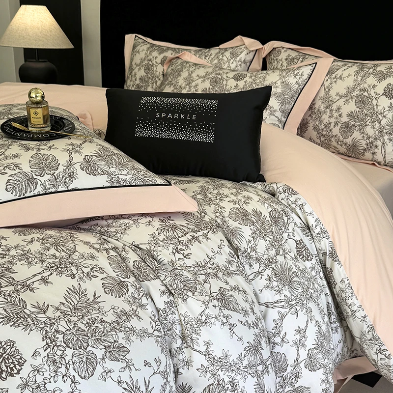 法式花卉数码印花超柔裸睡级床品高级感纯棉长绒棉四件套华尔兹