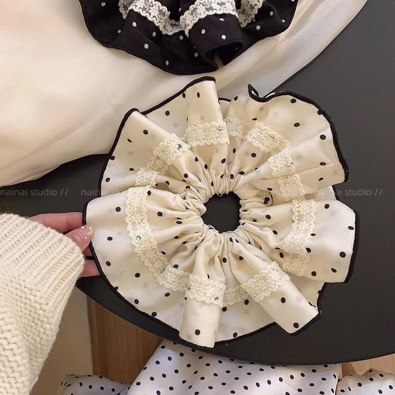 蕾丝波点大肠发圈~超大号裙摆温柔韩系ins丸子头发绳马尾发饰头绳