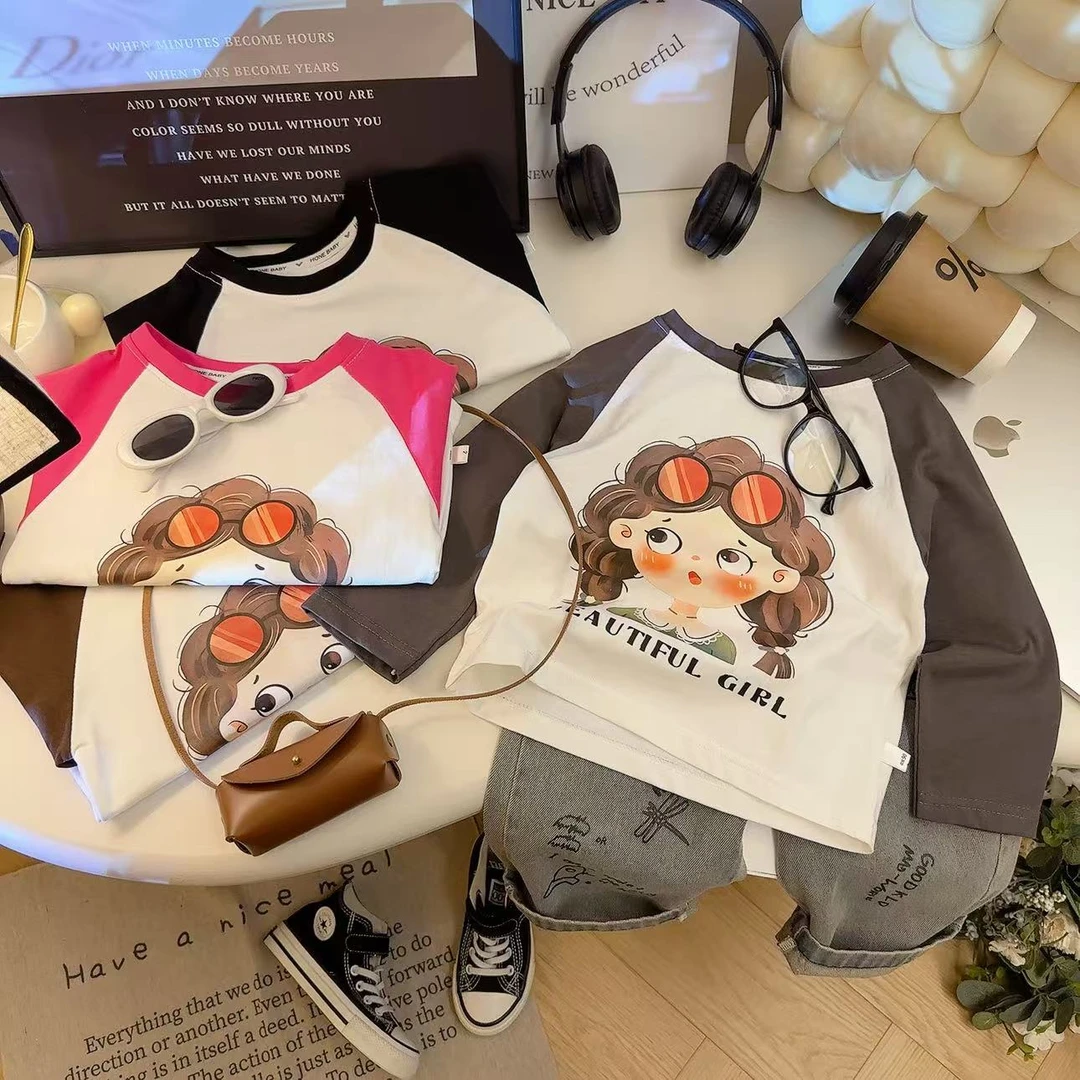 春秋女童长袖T恤儿童洋气上衣小女孩打底衫亲子装女宝T圆领韩版