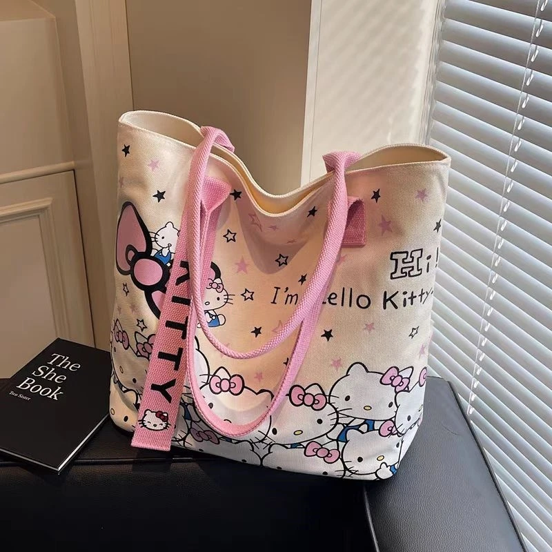 日系卡通kt猫帆布包女2025新款休闲单肩包大容量妈咪包外出手提袋