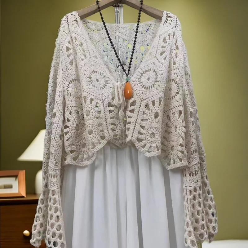 2号直播链接201到299秋季长袖女镂空毛针织衫开衫旅游叠穿上衣