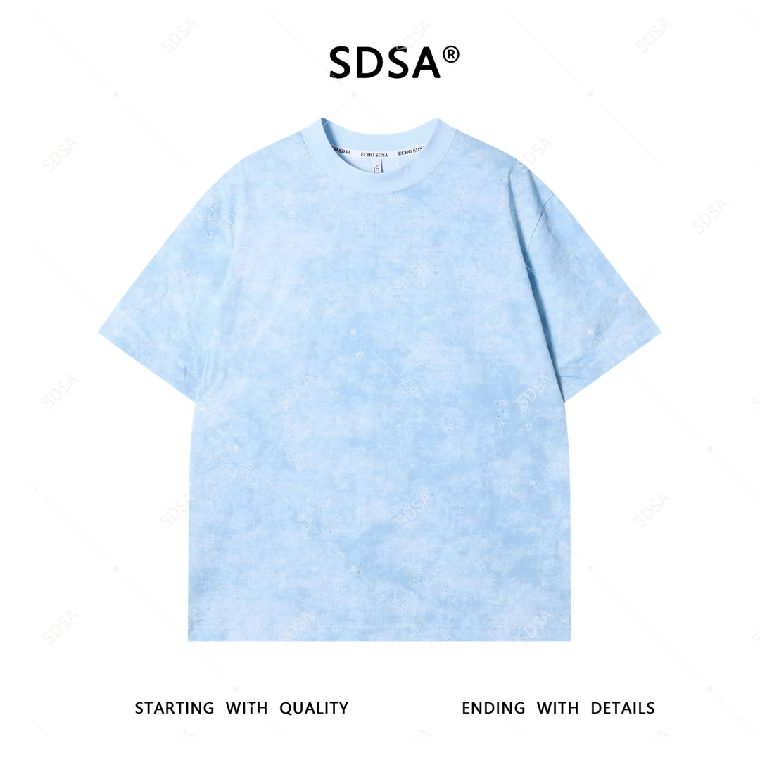 SDSA夏季新款男士痞帅简约休闲扎染立体设计圆领短袖T恤轻奢时尚