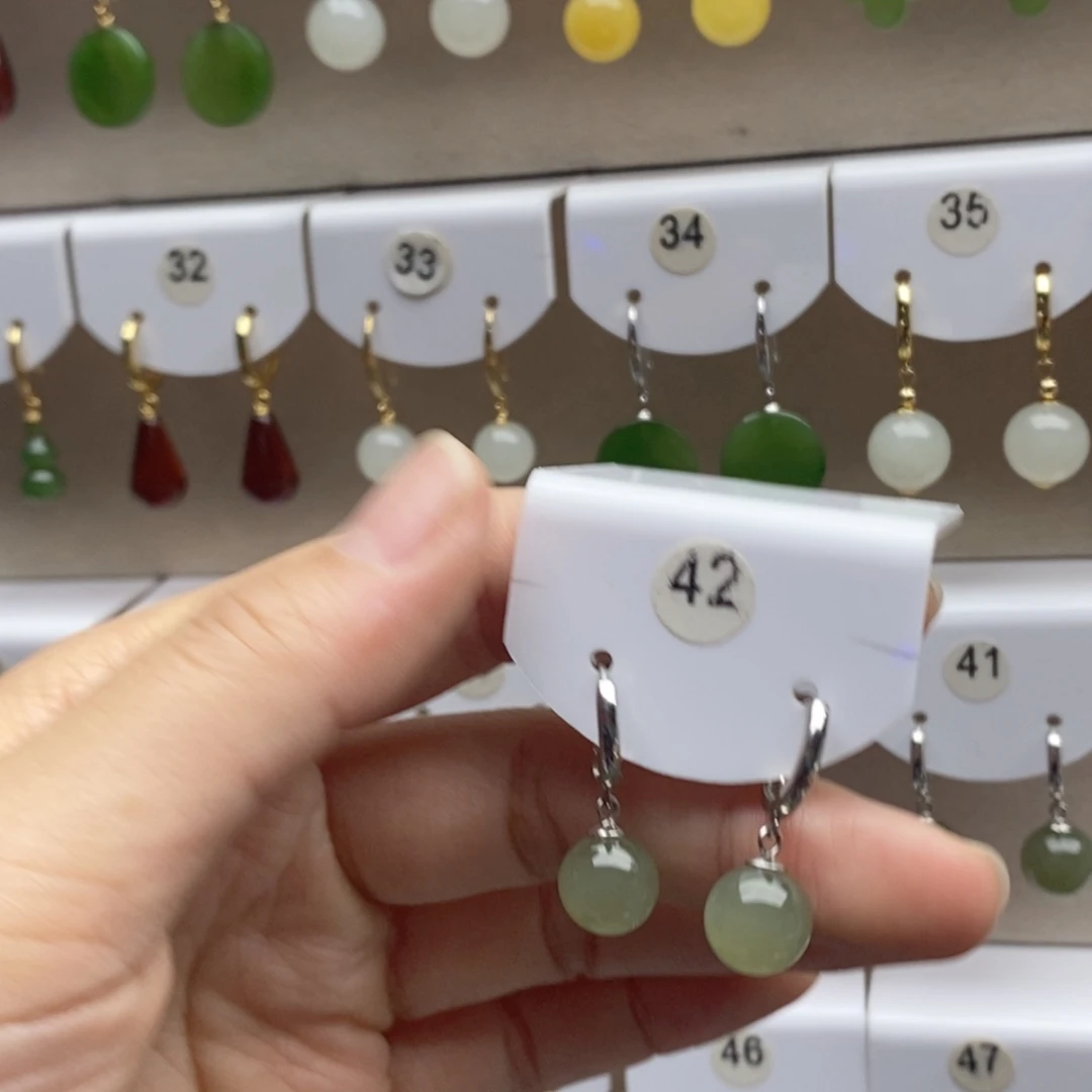 银S925镶嵌和田玉耳饰