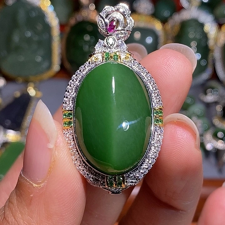 和田玉（碧玉）银S925镶嵌颈饰