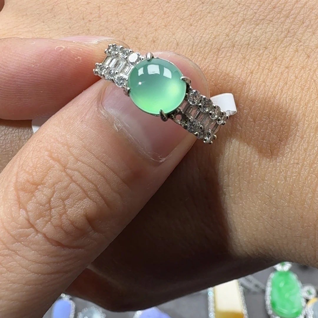 翡翠银S925镶嵌戒指天然缅甸翡翠A货