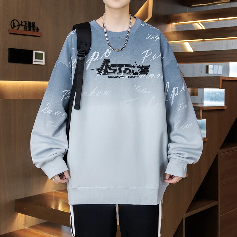 青少年圆领百搭上衣休闲宽松潮流长袖男生春秋季新款字母印花卫衣