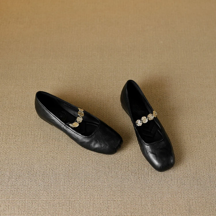 2025春季新款法式百搭平底浅口一字扣带单鞋女