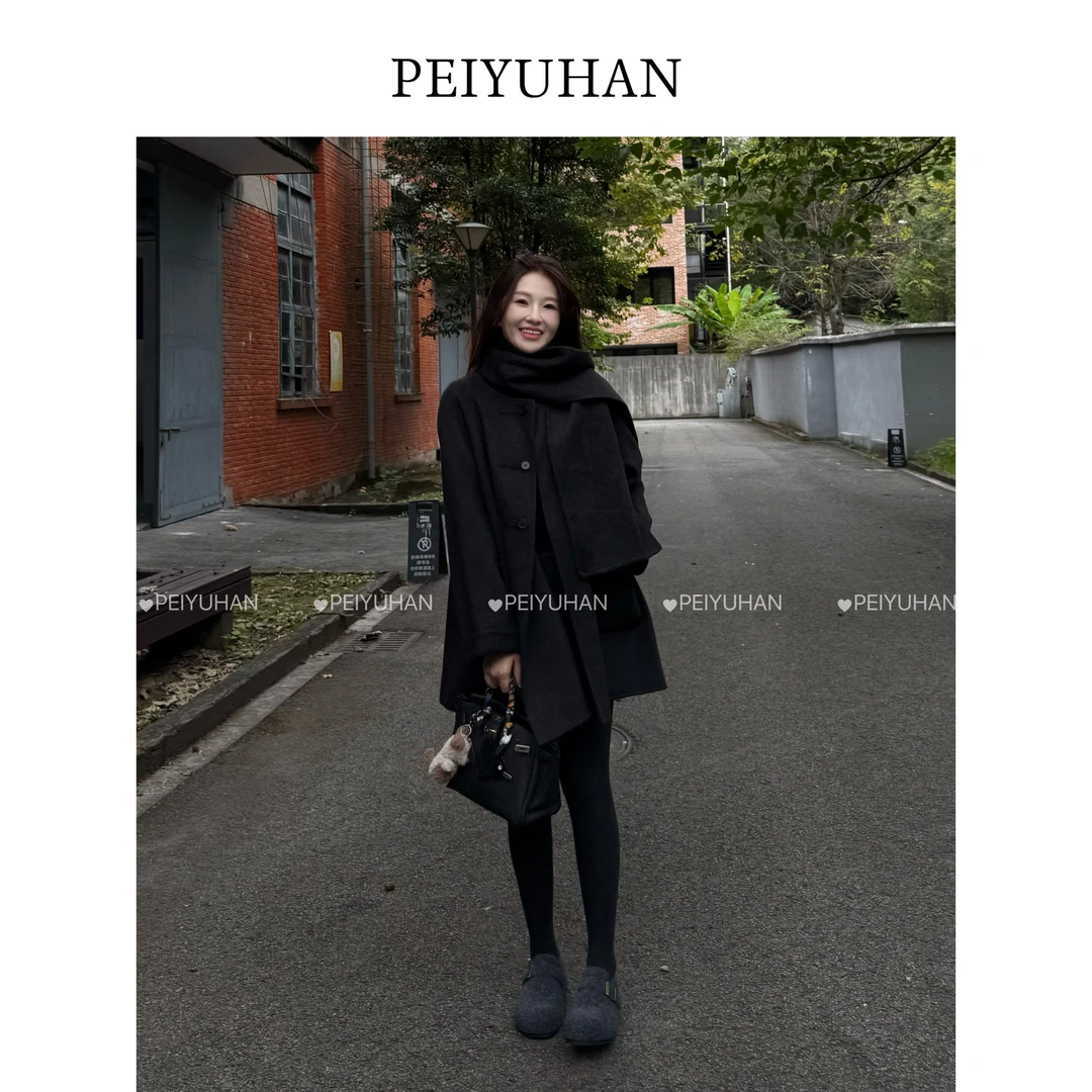 PEIERNA佩佩WA 【紫夜黑】羊毛大衣外套（带围巾） S1636 6106207