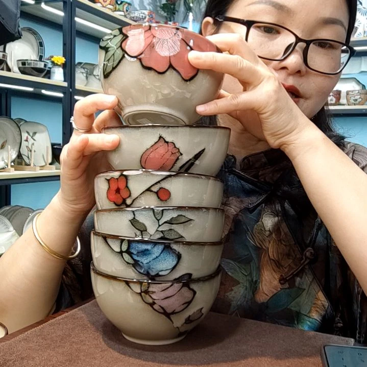 瓷片兰*小可陶瓷高温釉下彩一组六只货款115运费10