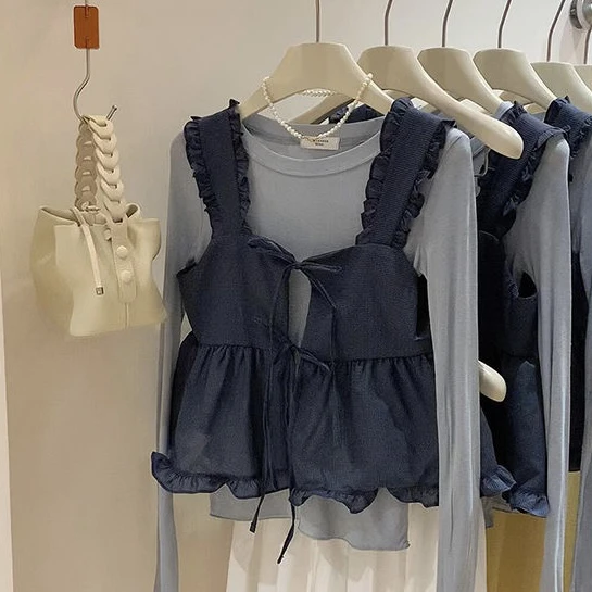 春季大码女装套装女2025新款韩系穿搭显瘦上衣设计感马甲两件套潮