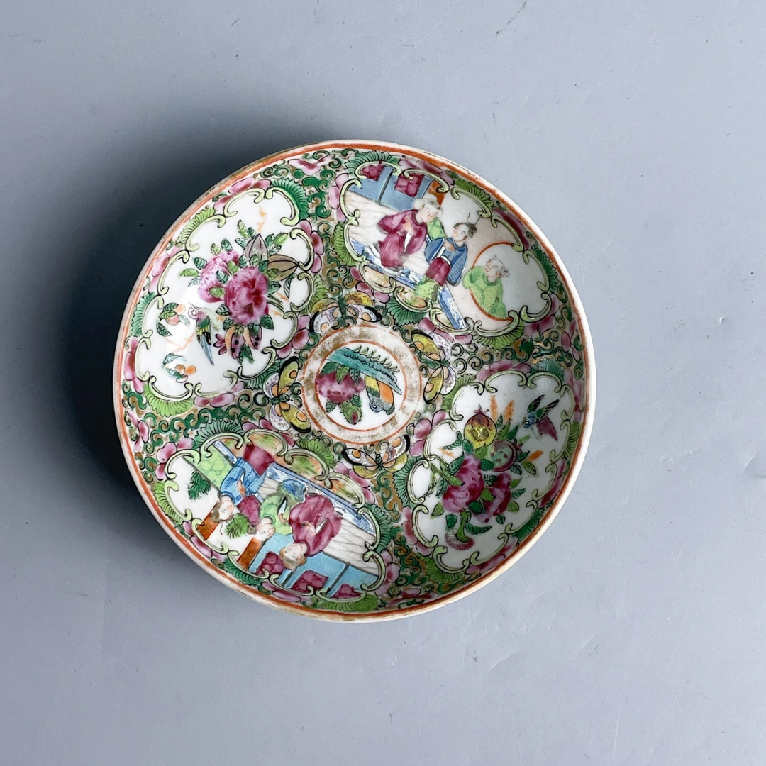 清光绪  广彩花鸟开窗人物盘2-M25GA003859