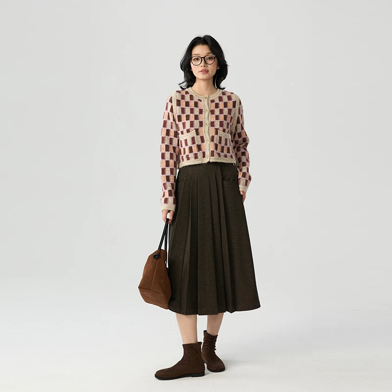 FUTURE BEATS千金风复古小香风格纹撞色假两件针织开衫