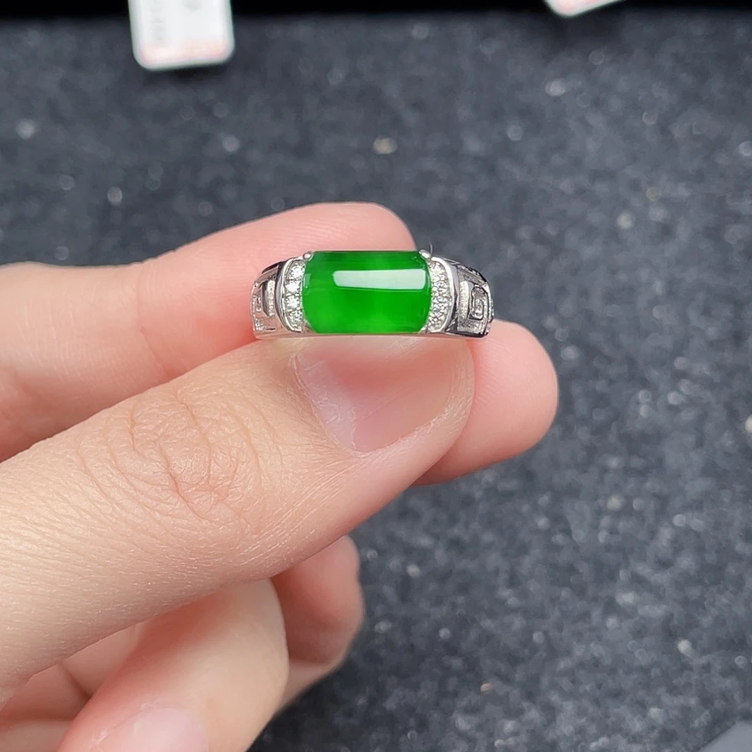 翡翠戒指银S925镶嵌天然a货翡翠2728