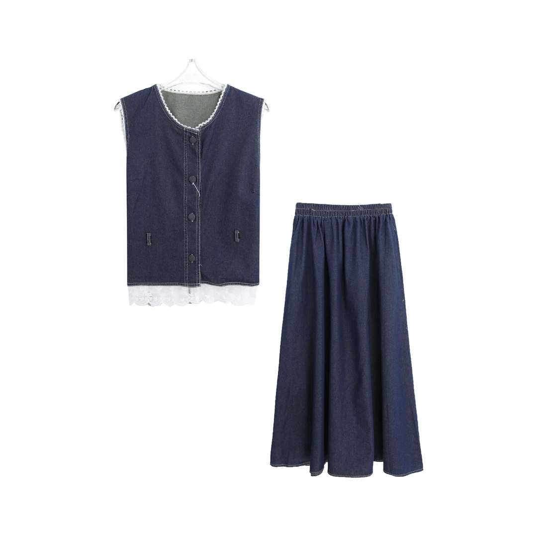 蕾丝拼接马甲半身裙时尚独特设计韩系套装A14022