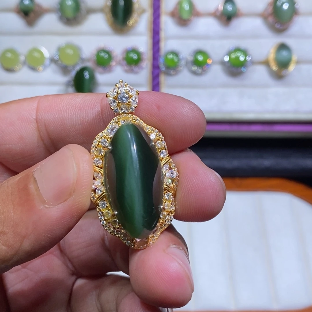 和田玉（碧玉）银S925镶嵌吊坠(不含链)