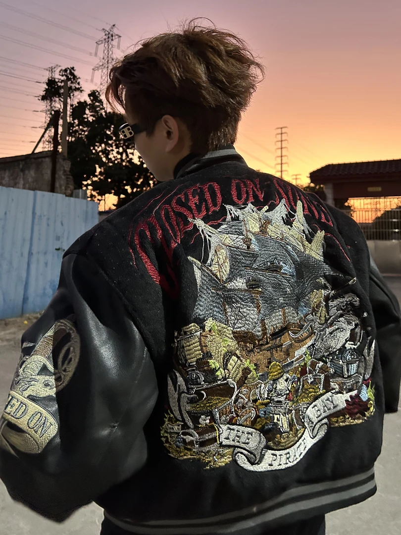 加勒比海-黑珍珠美式复古古着夹克外套百搭日常重工刺绣