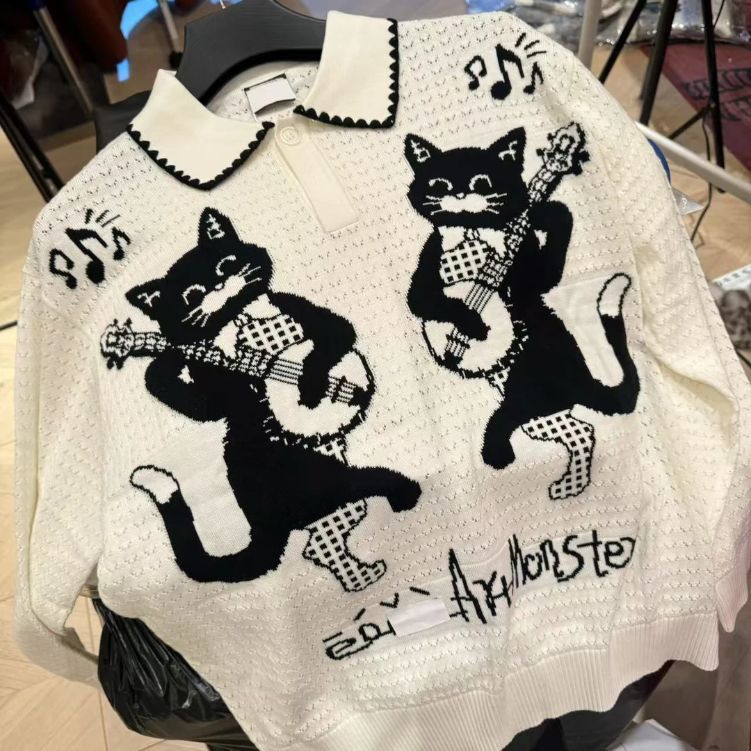 【吉它小猫毛衣衬衣-25Q039】R77新款刺绣设计百搭衬衫男女同款