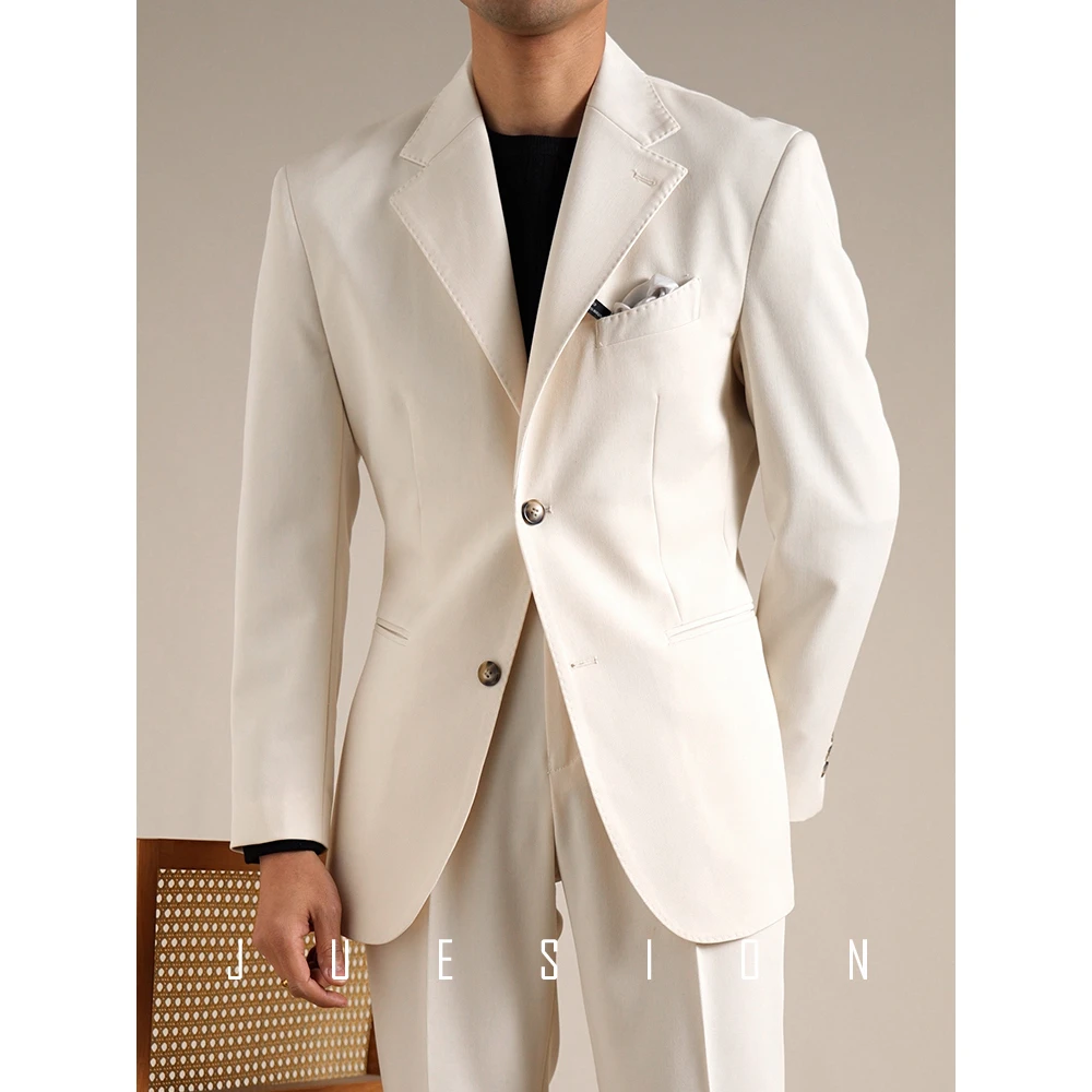 JUESION 轻商务西服套装男士职业面试修身那不勒斯西装两件套结婚
